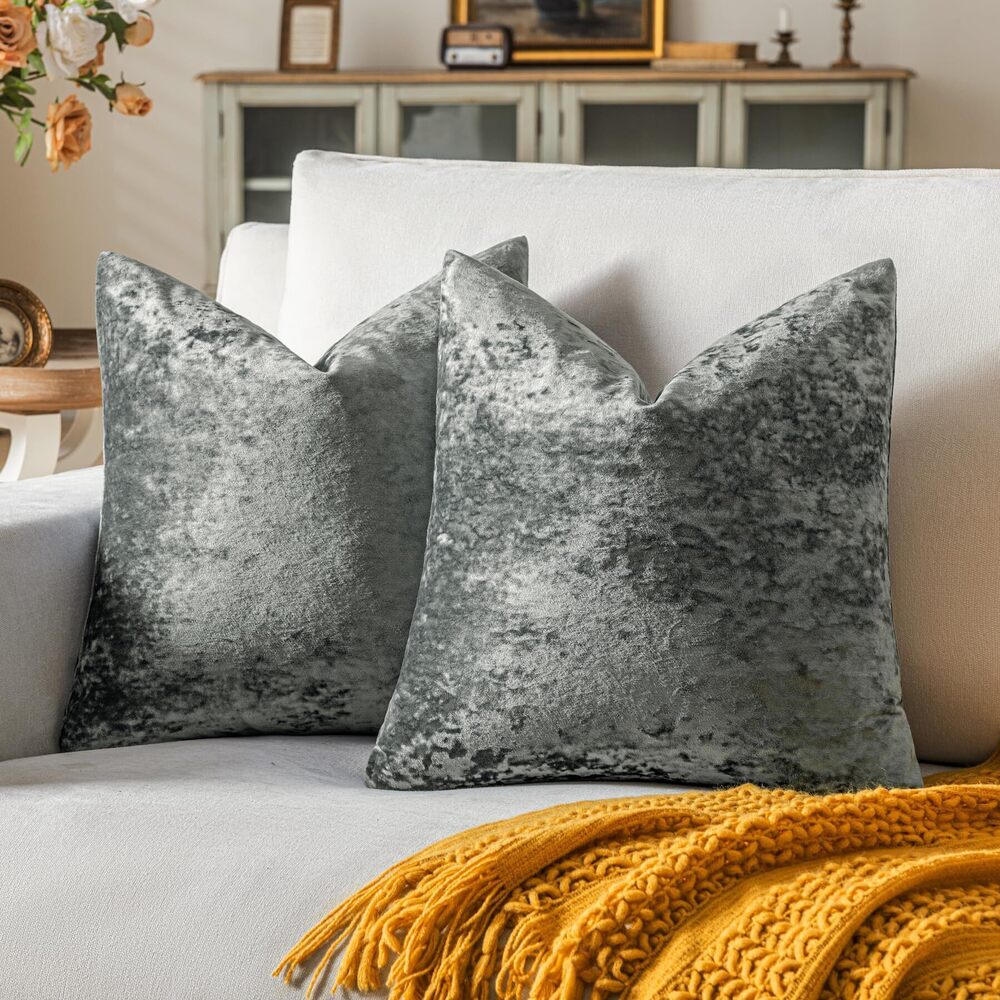3578 Set of 2 Gray Decorative Velvet Throw Pillow Covers 20x20 Inches, Soft